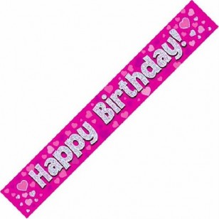Pink Hearts Happy Birthday Banner